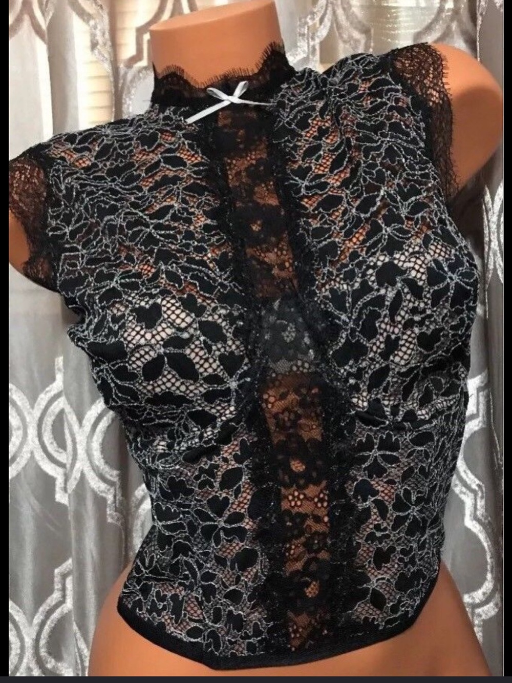 Victoria's Secret Black Lace Bodysuit with Cream Underlay
